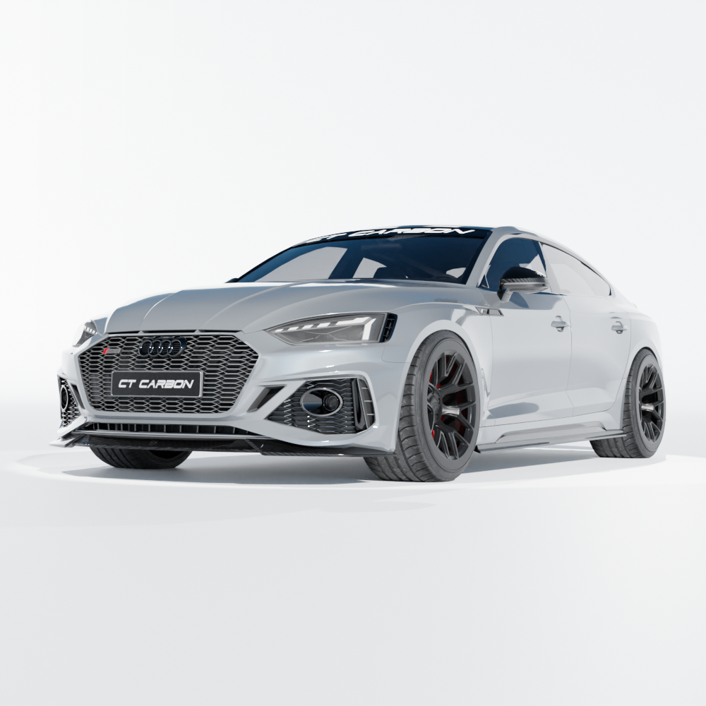 Carbon fiber side skirts for Audi RS5 B9.5 Sportback 2020-2024 by CT Design, showing sleek, aerodynamic design on the vehicle side.