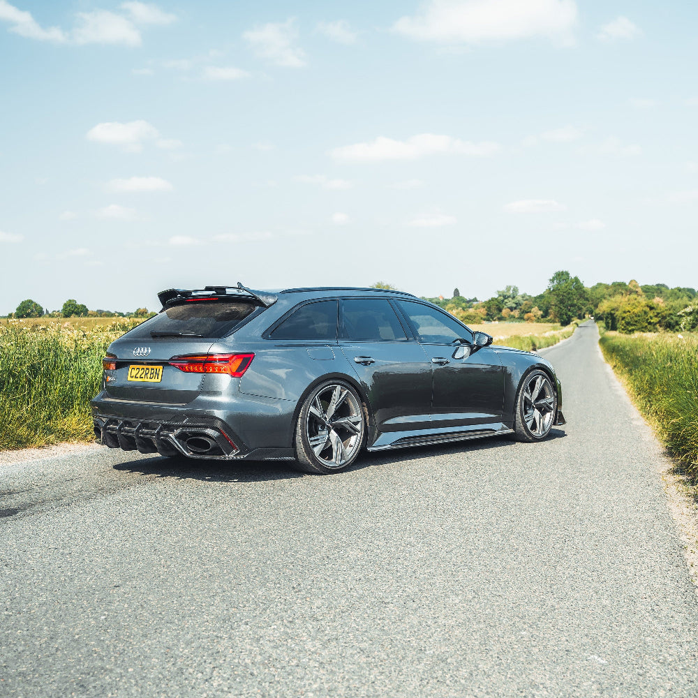 Audi RS6/RS7 C8 carbon fibre diffuser by CT Carbon, showing sleek, high-performance design with textured carbon fibre surface.