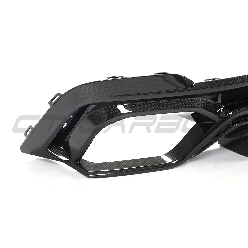Audi RS6/RS7 C8 carbon fiber diffuser by CT Carbon, showcasing sleek, lightweight, high-performance automotive exhaust diffuser design.