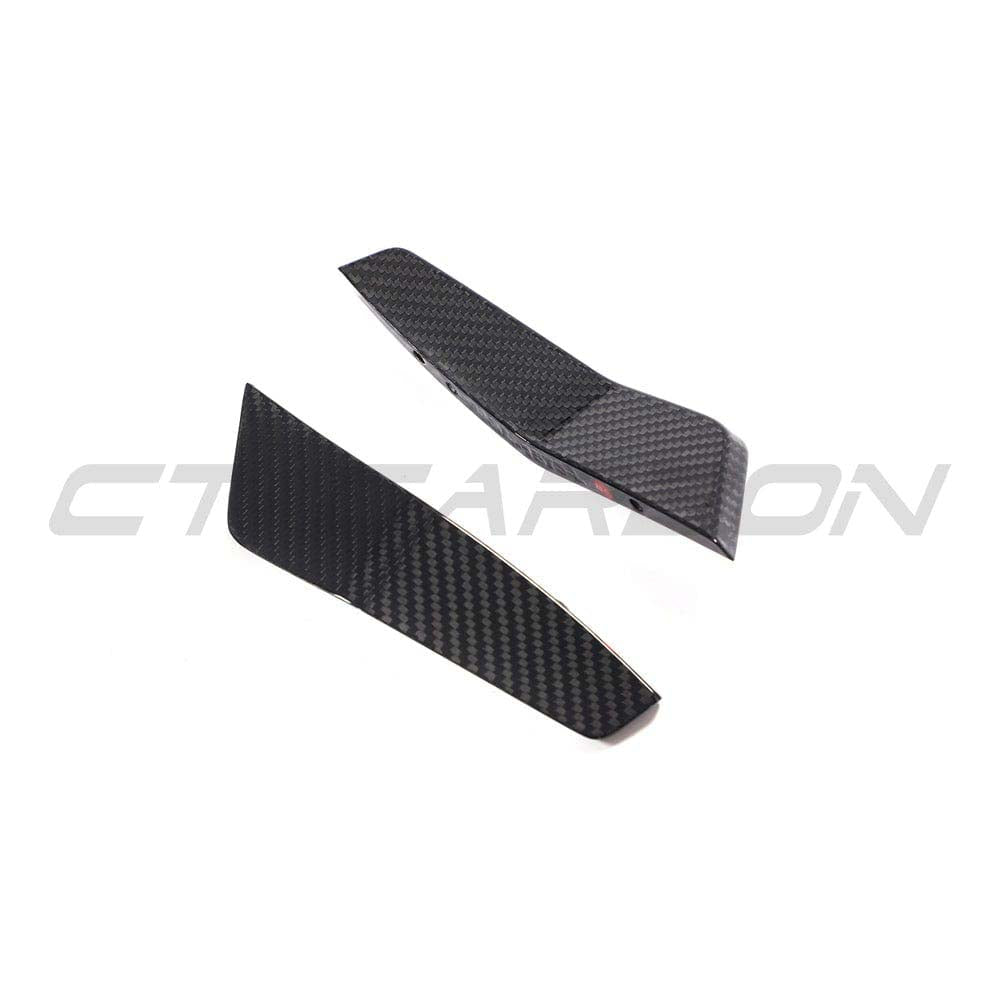 Audi RS6 C8 2019+ full carbon fiber front end kit by CT Carbon, featuring lightweight, aerodynamic front canards and accents.