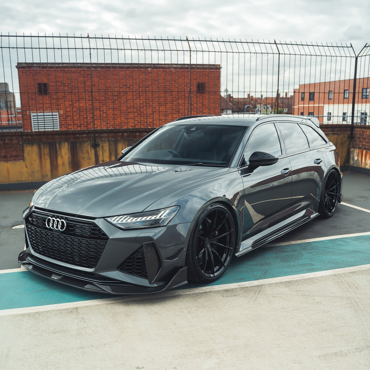 Carbon fibre front bumper vent trim for Audi RS6/RS7 C8 Avant 2019+ by CT Carbon, shown on vehicle front bumper.