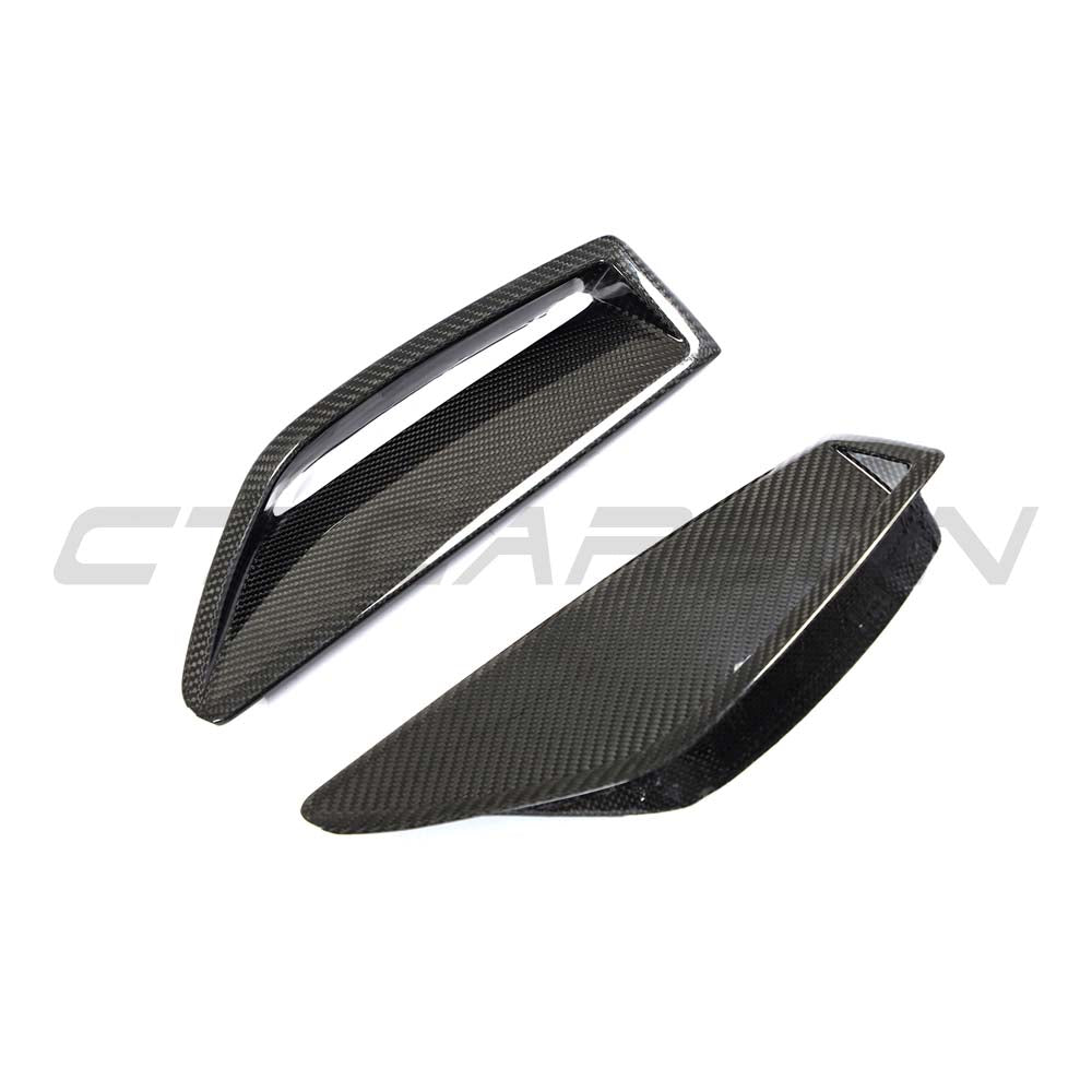 Audi RS6 C8 2019+ full carbon fiber front end kit by CT Carbon, featuring bumper vent trim and performance-enhancing design.