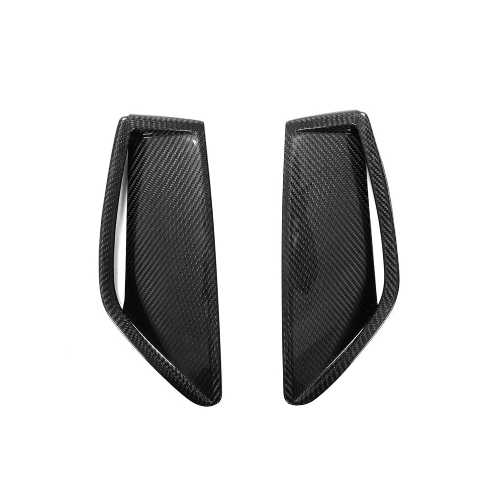 Carbon fiber front bumper vent trim for Audi RS6/RS7 C8 Avant 2019+ by CT Carbon, shown on vehicle with detailed close-up view.