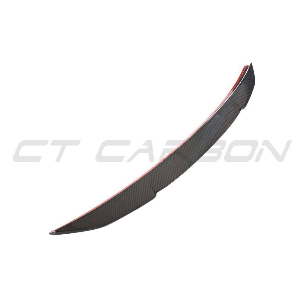 Carbon fibre spoiler for Audi RS7 C8 2019+ by CT Carbon, shown mounted on the vehicle's rear, enhancing sporty appearance.