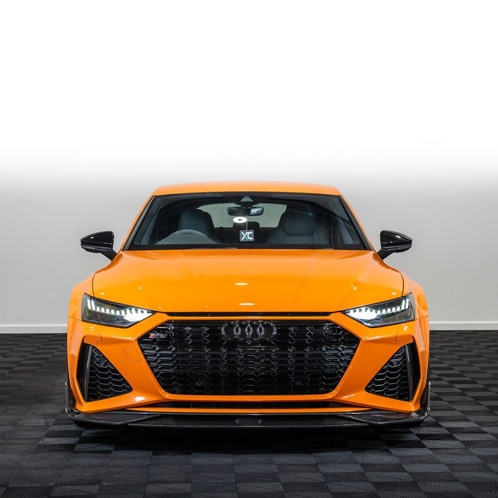 Full carbon fiber kit for Audi RS7 C8 (2019+), designed by CT Carbon, featuring sleek carbon fiber components for a sporty look.