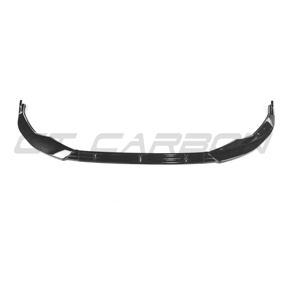Audi S3/A3 8Y S-Line 2020-2025 gloss black splitter by CT Carbon, showcasing sleek, aerodynamic front bumper enhancement.