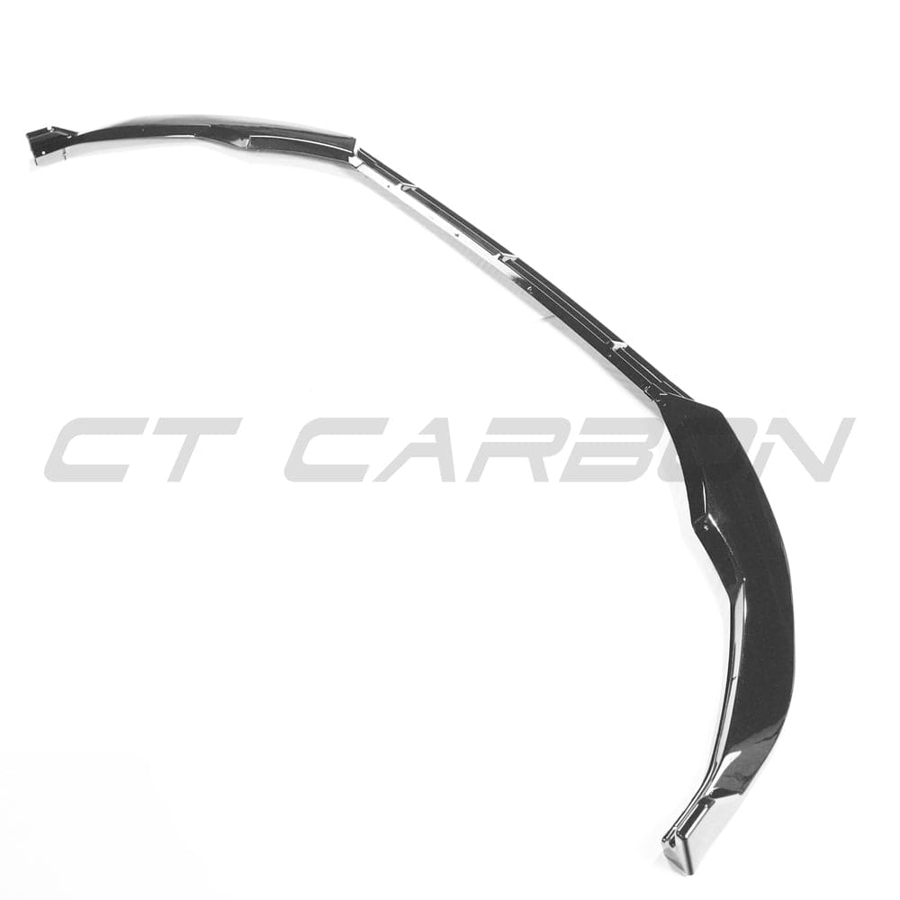 Gloss black splitter for Audi S3 and A3 8Y S-Line models by CT Carbon, designed to enhance the vehicle's sporty look.