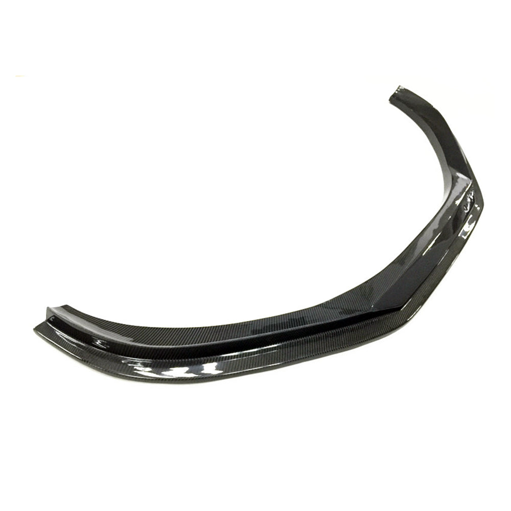 Audi TT MK3 carbon fiber splitter V2 by CT Carbon, front view showing sleek aerodynamic design and textured carbon fiber surface.