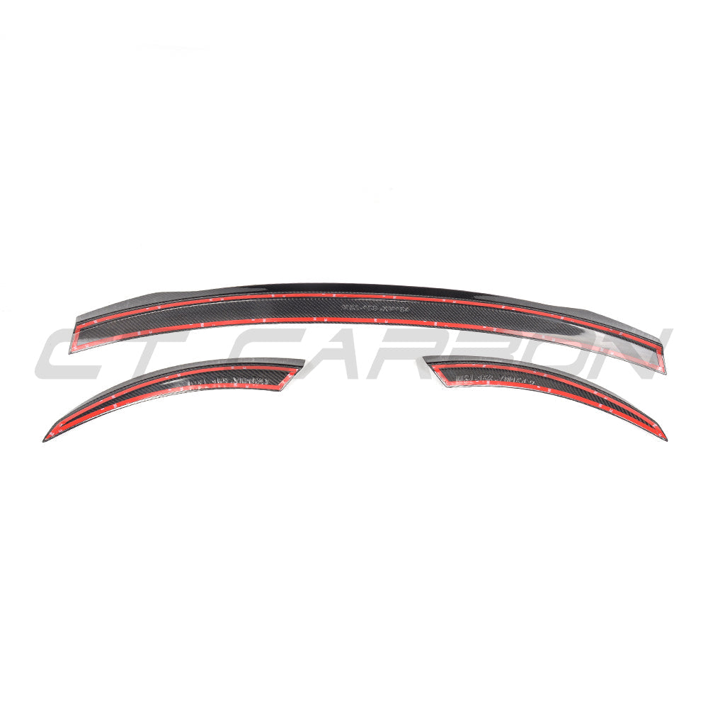 Audi TT/TTS MK3 carbon fibre spoiler by CT Carbon, showcasing sleek, high-quality aerodynamic design on a silver car.