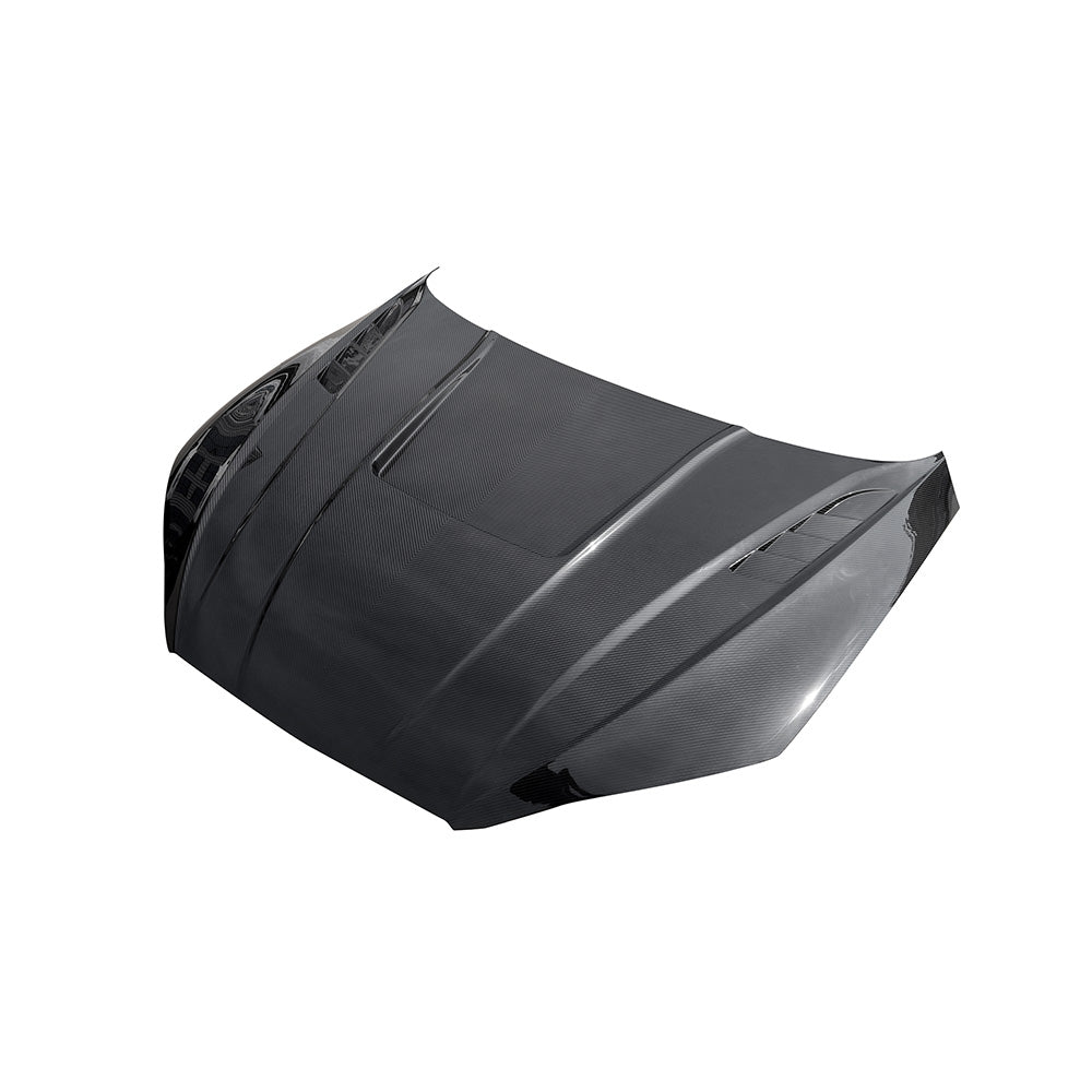 Carbon fiber hood for Audi A6, A7, S6, S7, RS6, RS7 C8 2019-2025 by CT Carbon, showing the sleek, lightweight bonnet.