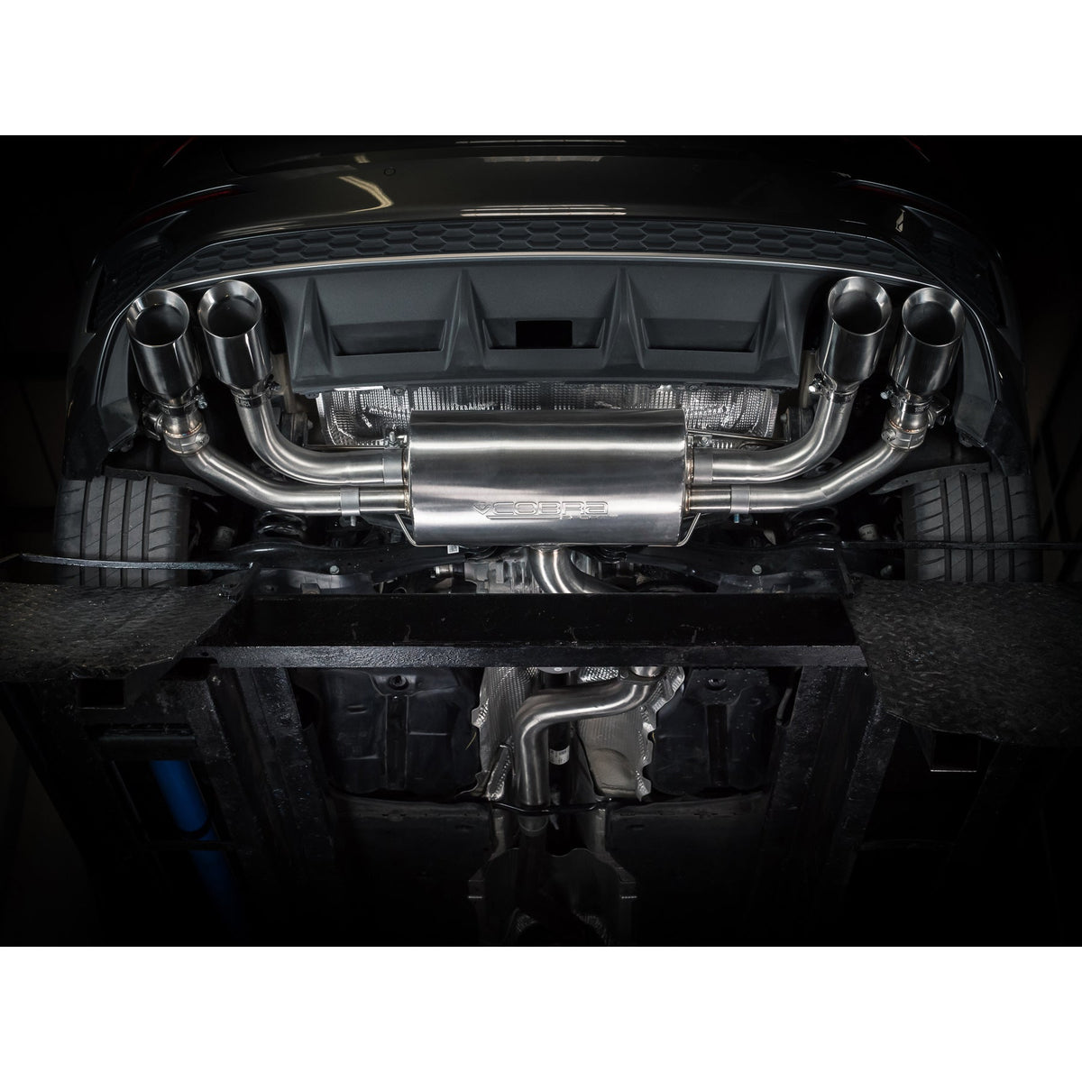 Cobra Sport Audi S3 8Y 5-door Sportback GPF back performance exhaust with dual tips and polished finish.