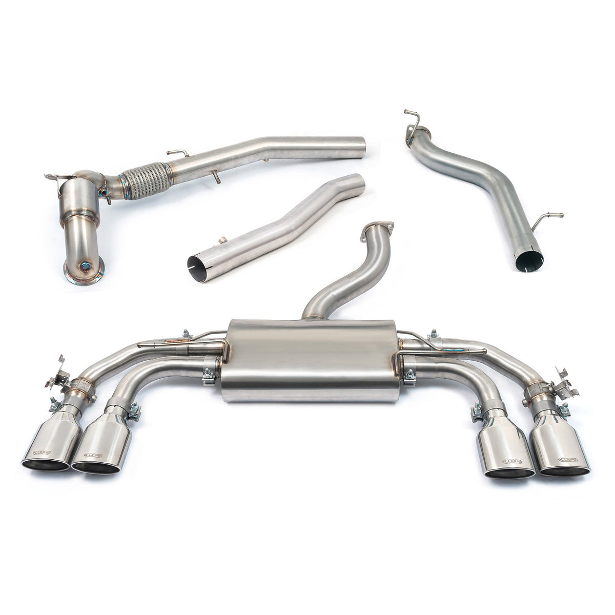 Cobra Sport Audi S3 8Y 5-door Sportback turbo back performance exhaust with valved system and sporty design.