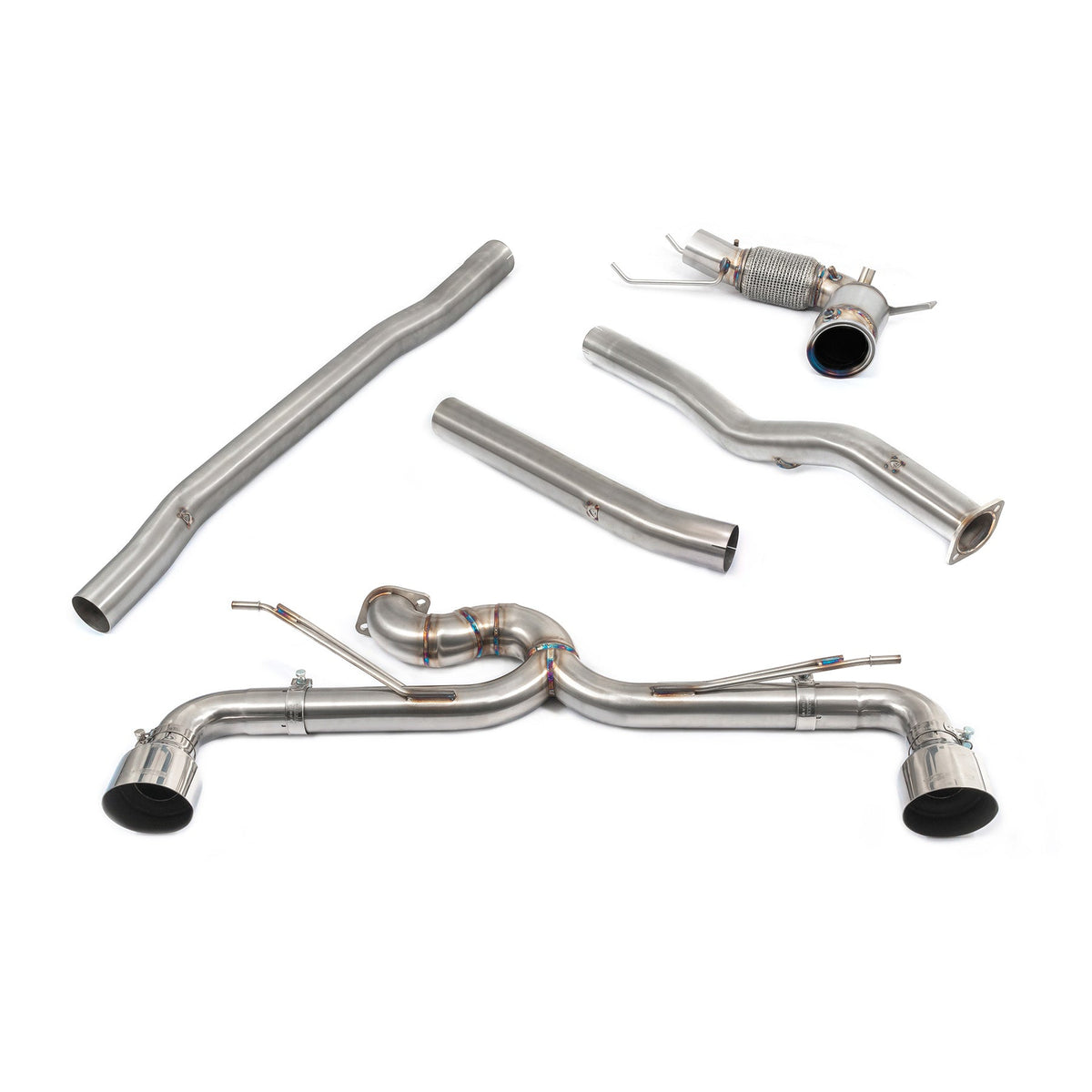 Cobra Sport BMW M135i F40 Venom turbo back exhaust with non-resonated sport cat and delete pipe, showcasing high-performance design