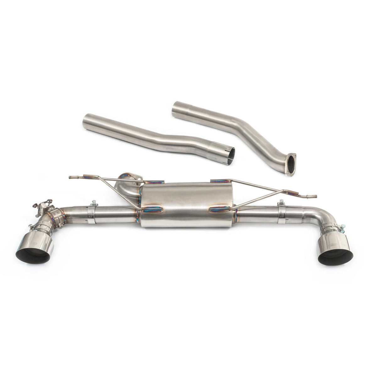 Cobra Sport BMW 128ti F40 GPF/PPF back performance exhaust with valve system, showcasing the sleek exhaust box and polished finish.