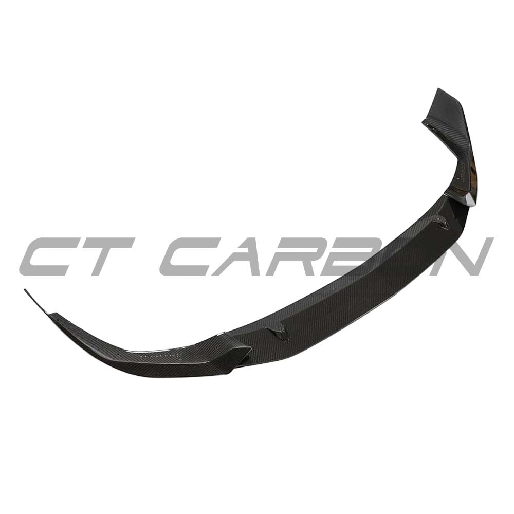 BMW 1 Series F40 2019-2024 CT Design carbon fibre splitter kit installed on front bumper side view.