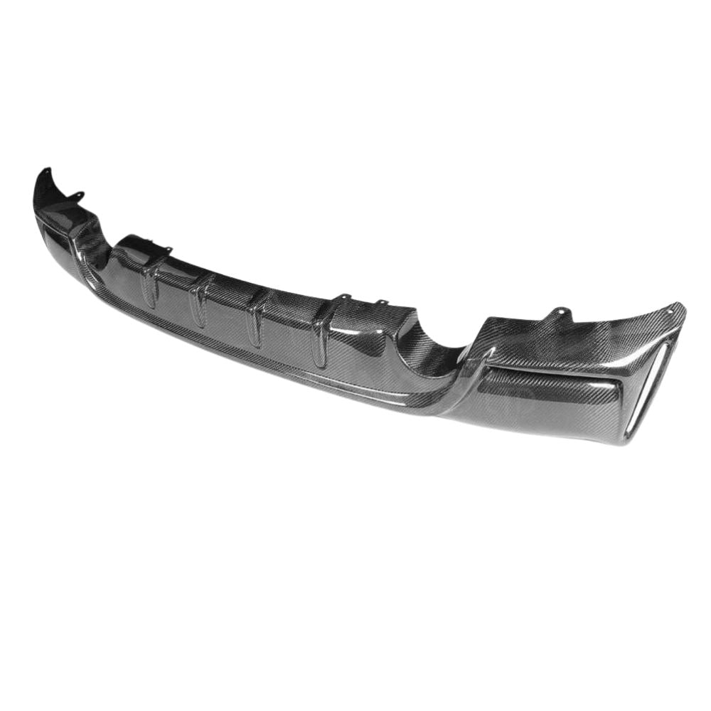 BMW 2 Series F22 F23 carbon fiber diffuser by CT Carbon, showcasing its sleek V1 design with detailed carbon fiber finish.