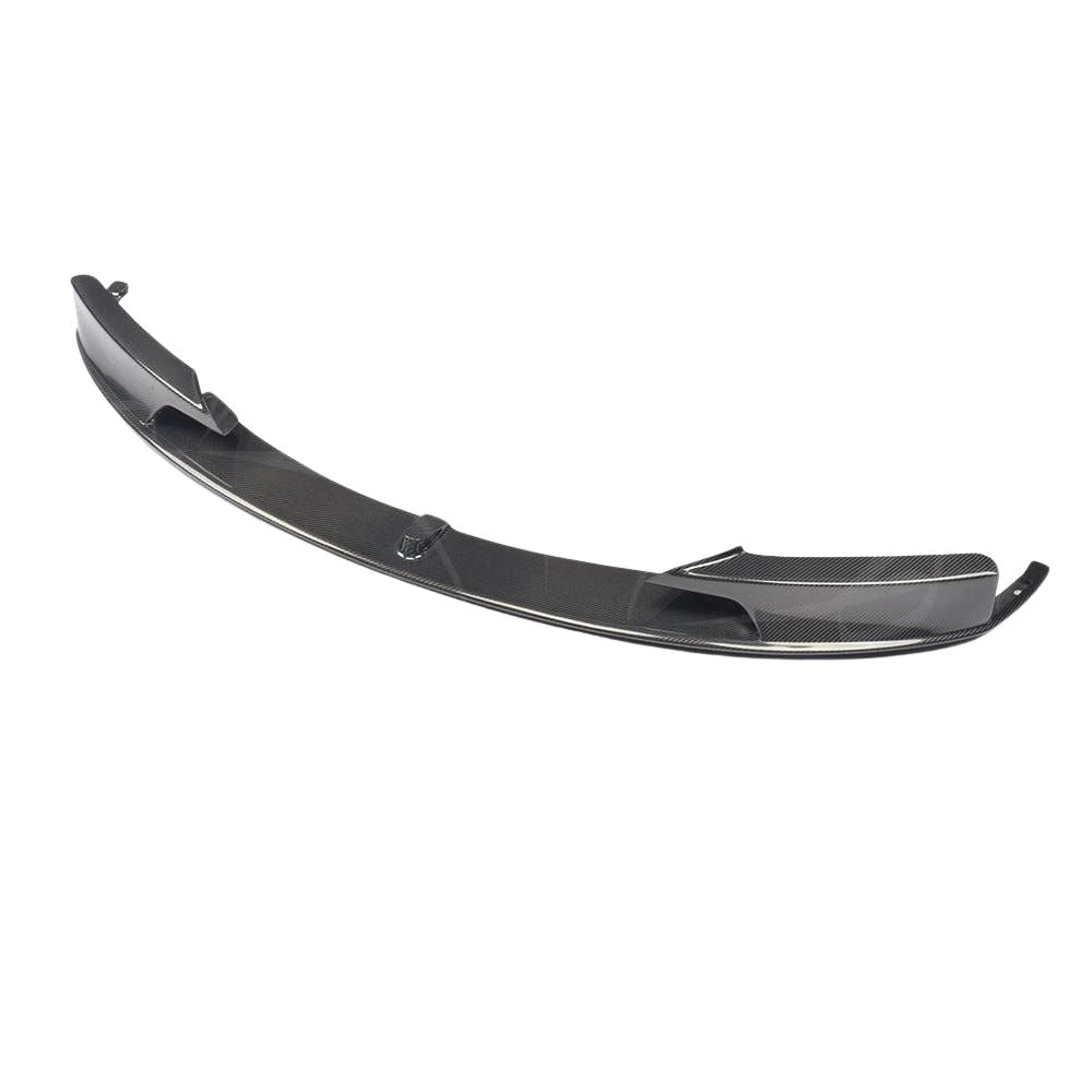 BMW 3 Series F30 F31 carbon fibre splitter V1 by CT Carbon, mounted on front bumper, showcasing sleek, lightweight design.