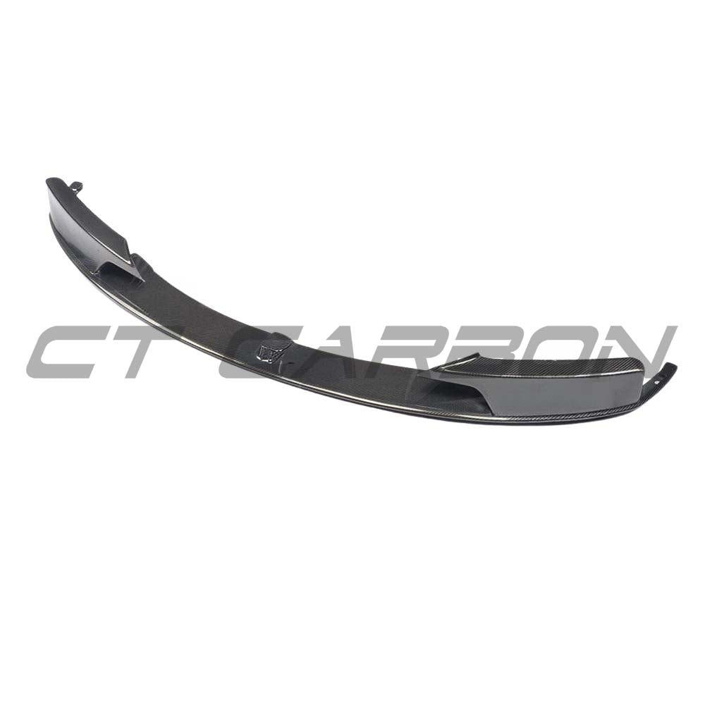 BMW F30 3 Series carbon fiber splitter kit by CT Carbon, featuring V2 design for enhanced sporty appearance and aerodynamics.