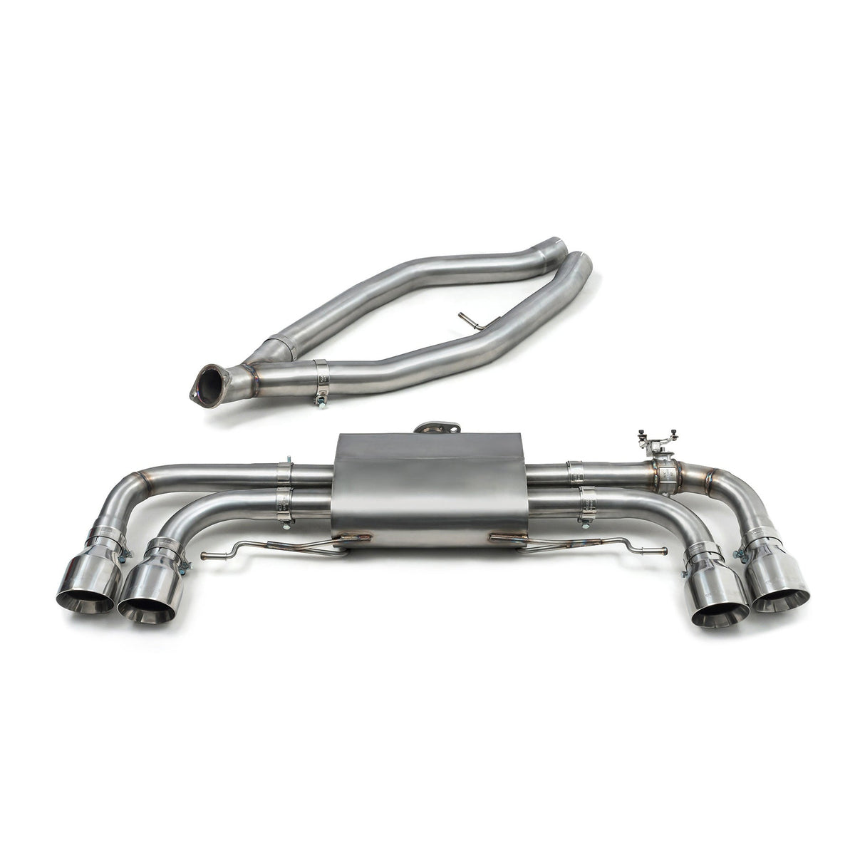 Cobra Sport BMW M440i G22/G23 valved quad exit GPF/PPF back performance exhaust with four chrome tips and dual valve system.