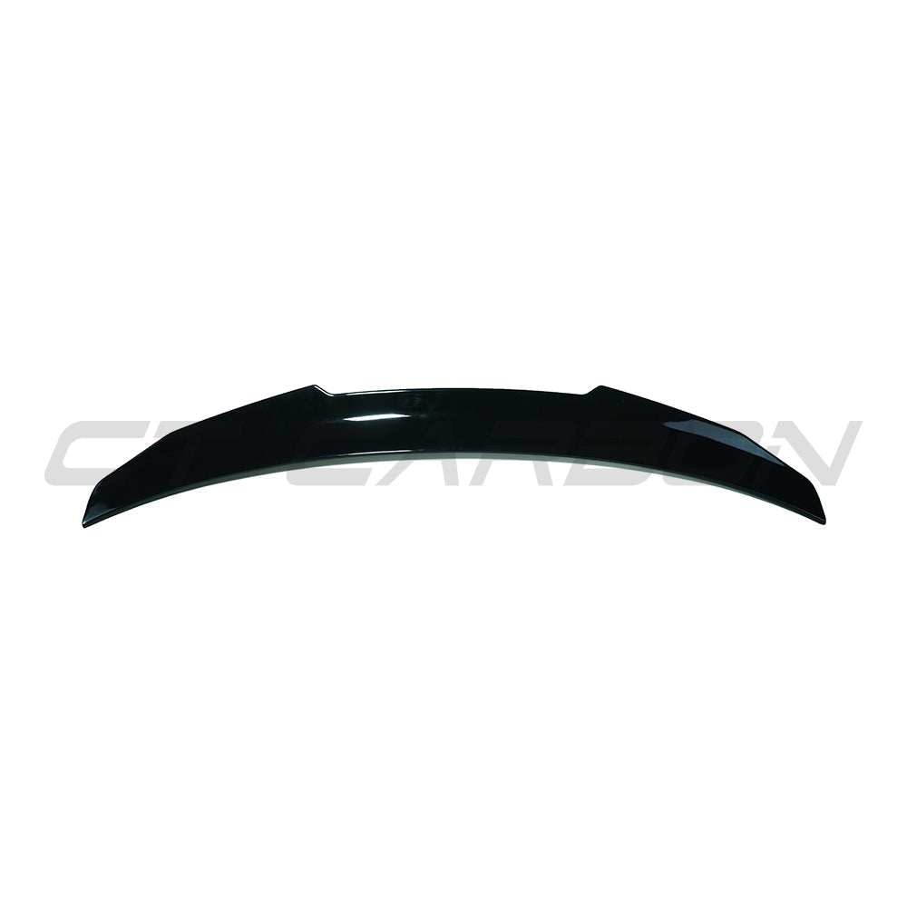BMW 4 Series G22 CT Carbon gloss black spoiler, V2 style, showing sleek aerodynamic design on a sporty vehicle.
