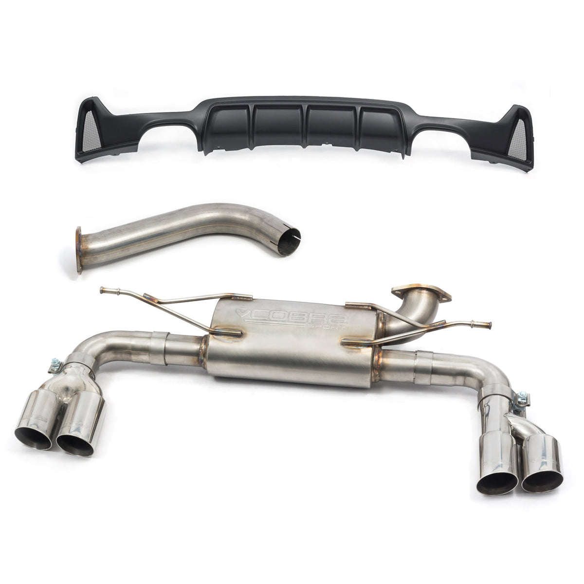 Cobra Sport BMW 425D quad exit M4 style performance exhaust conversion with polished tips and panel, compatible with F32, F33, F36 models.