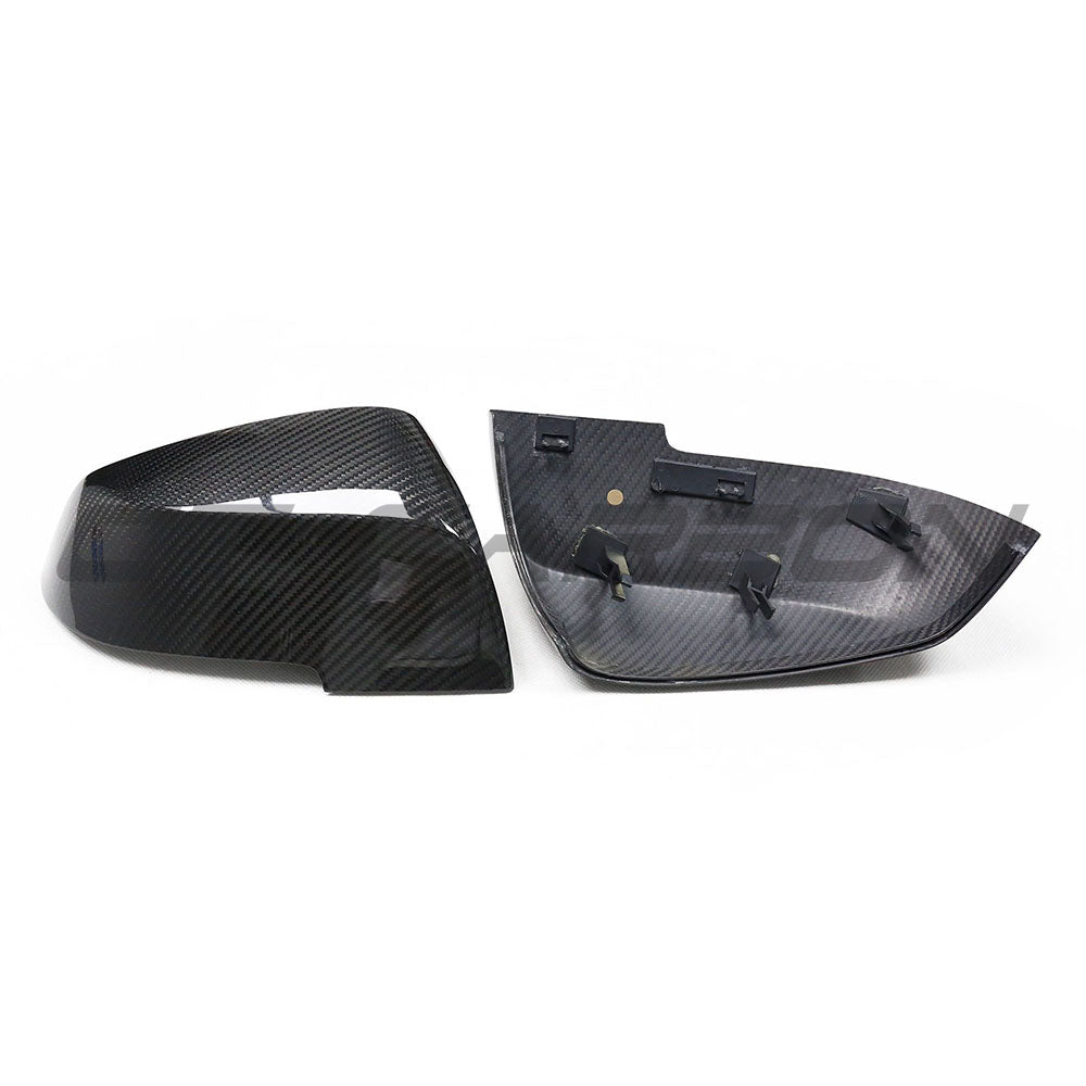 BMW Fxx series dry carbon mirror replacement by CT Carbon, showcasing sleek, lightweight carbon fiber side mirror for 1-4 series.