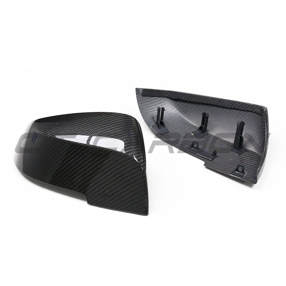 BMW Fxx series dry carbon mirror replacement by CT Carbon, showcasing sleek, lightweight mirror with carbon fiber finish.