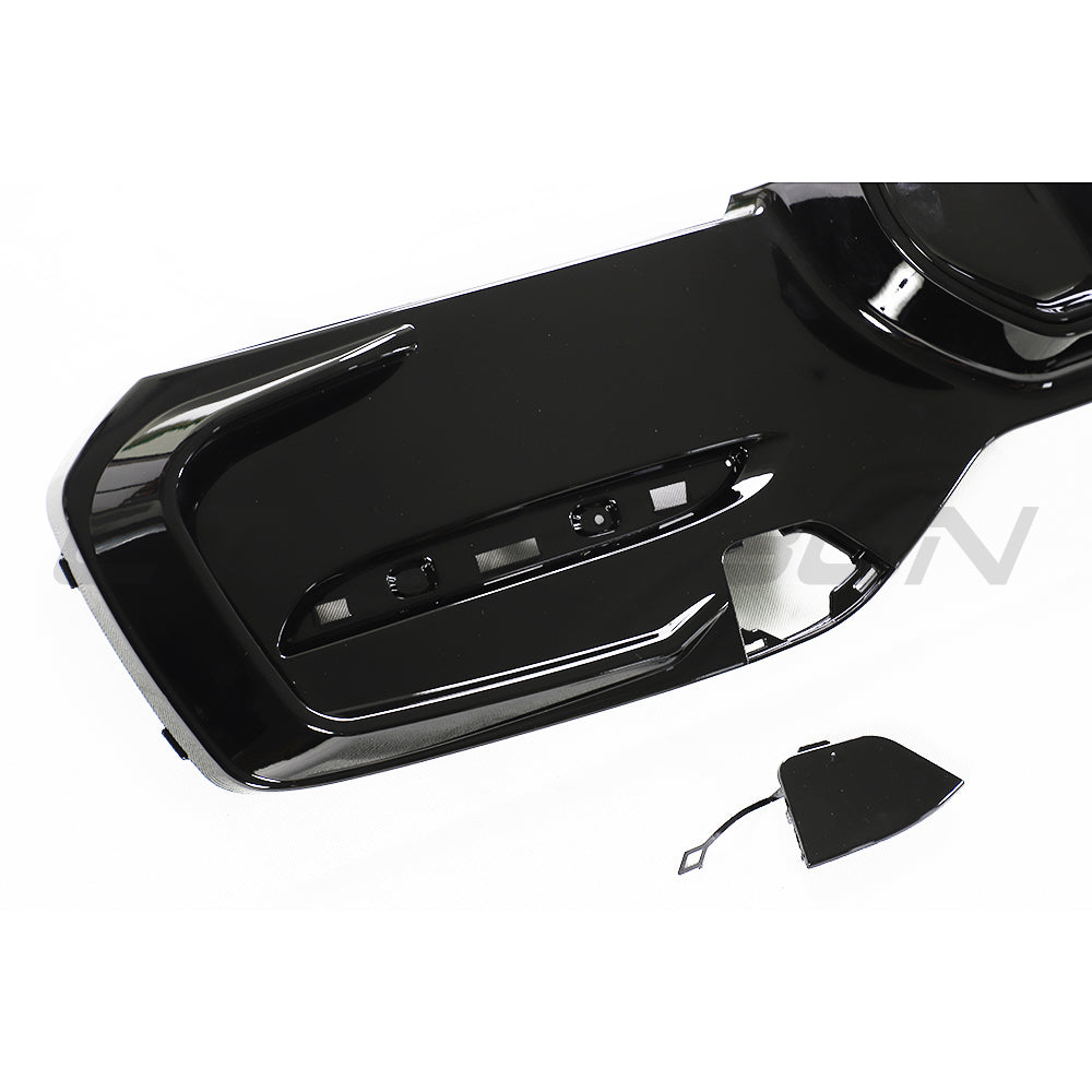 BMW F20 F21 1 Series gloss black LCI diffuser by CT Carbon, twin left side view showing sleek automotive design.