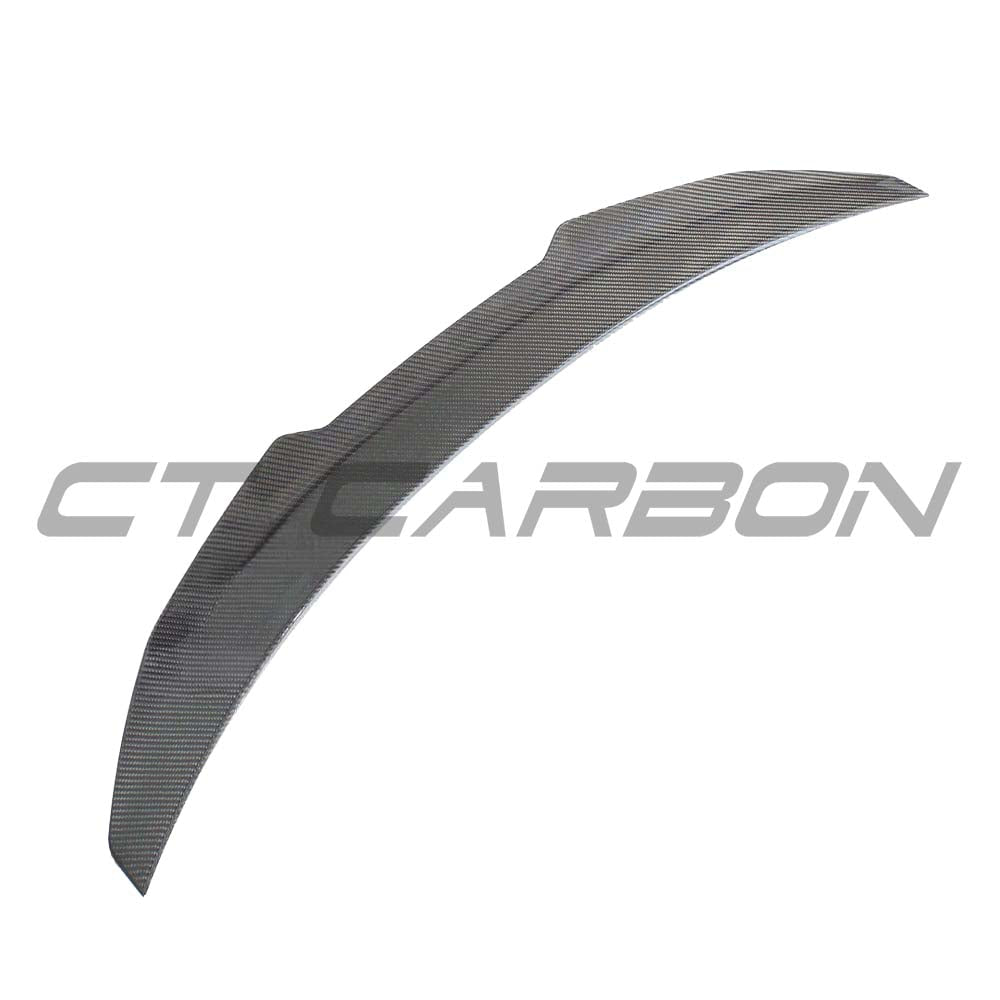 BMW F32 4 Series pre-preg carbon fiber spoiler by CT Carbon, showing the sleek, aerodynamic V3 spoiler design on the car's rear.