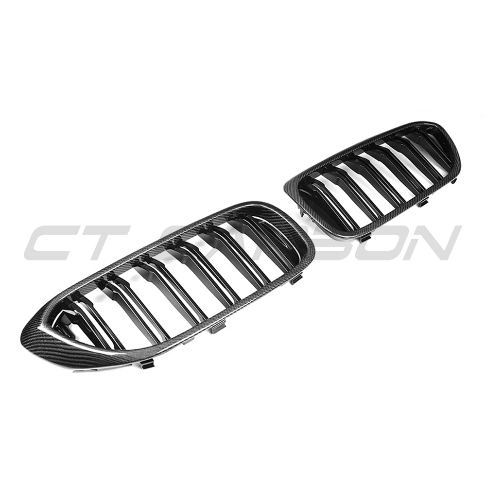 BMW F90 M5 G30 G31 5 Series Pre-LCI carbon fibre grille by CT Carbon, showing close-up of sleek black mesh and carbon fibre finish.