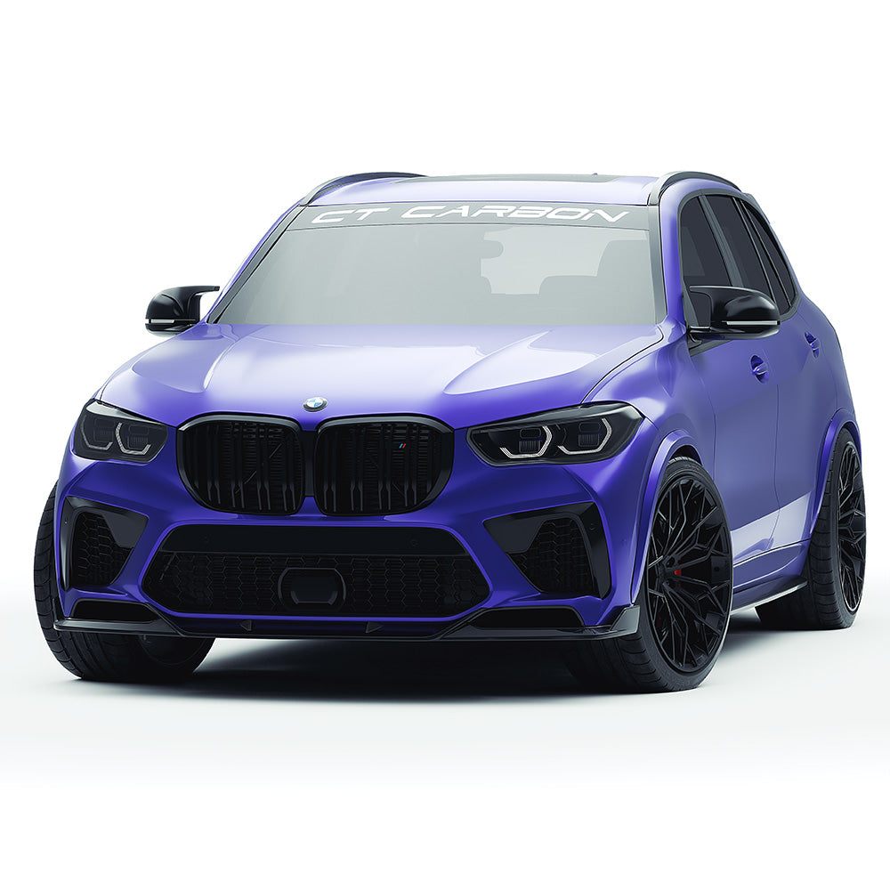 BMW F95 X5M 2019-2022 PRE-LCI carbon fibre full kit by CT Design, includes front and rear accents, side skirts, and trim components.