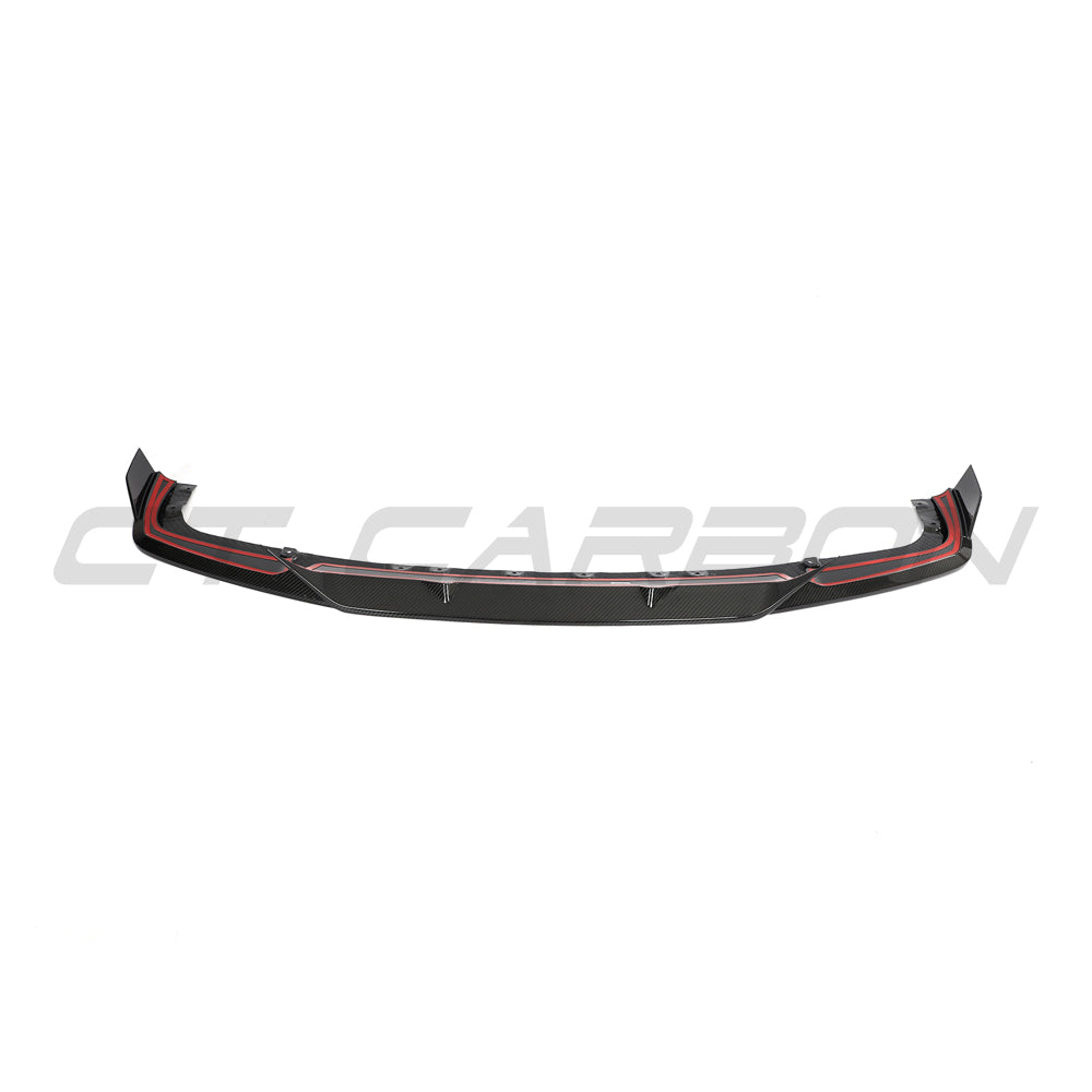 BMW F95 X5M 2019-2022 pre-LCI carbon fibre splitter by CT Design, shown mounted on the front bumper.