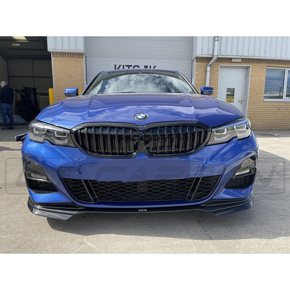 BMW G20 3 Series V3 gloss black exhaust kit with square tips by CT Carbon, featuring sleek, polished black finish and square tip design.