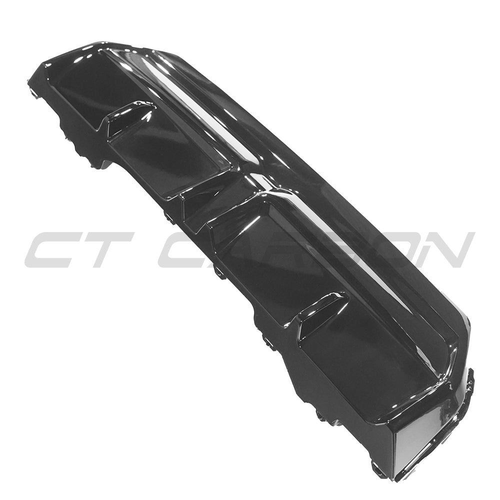 BMW G42 2 Series 2022+ CT Carbon gloss black diffuser V2, sporty car accessory with sleek aerodynamic design.