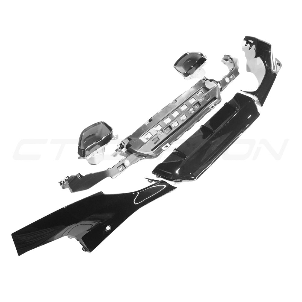 BMW G42 2 Series 2022+ CT Carbon gloss black diffuser with tips, 240i style, featuring sleek aerodynamic design