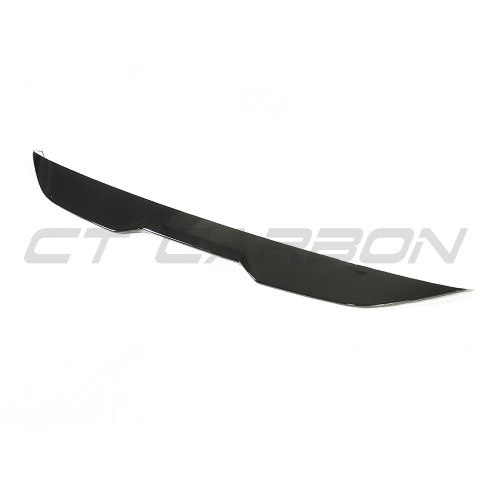 CT Carbon BMW G42 2 Series G87 M2 gloss black spoiler, rear aerodynamic accessory with sleek finish and sporty design.
