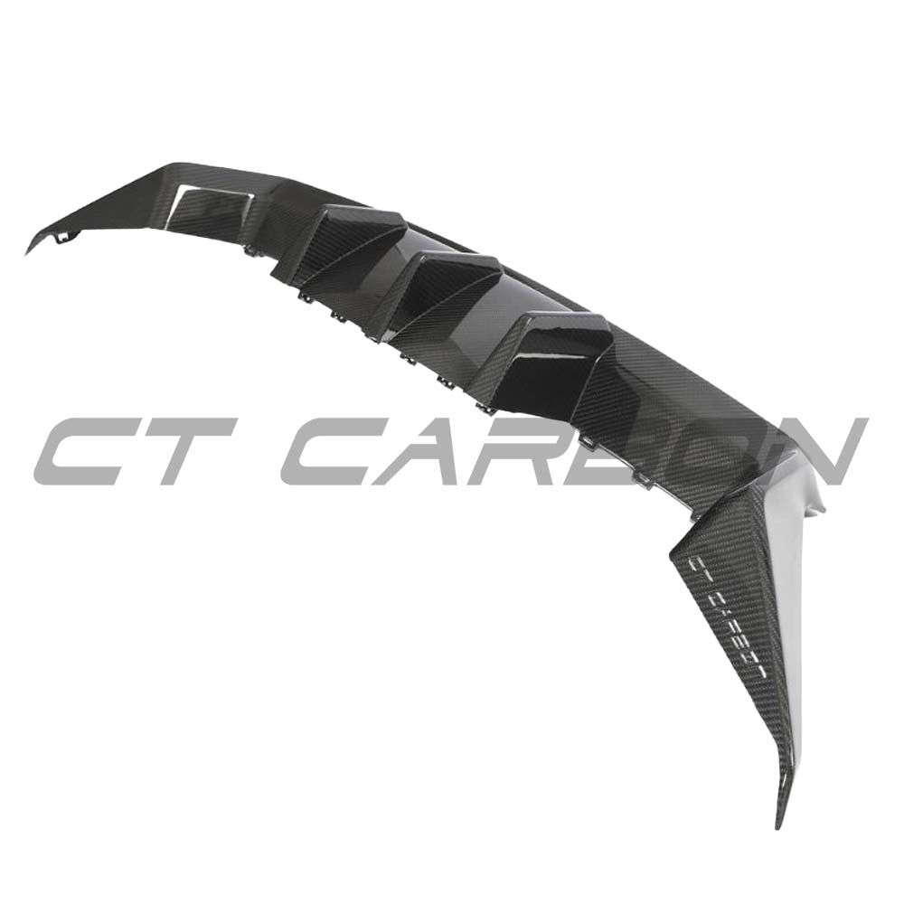 BMW G87 M2 CT Design full carbon fibre kit with diffuser, showcasing sleek, glossy carbon fibre components on the car.
