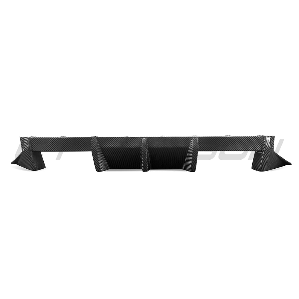 BMW G87 M2 carbon fiber rear diffuser with MP style design by CT Carbon, showcasing a sleek, aerodynamic automotive part.