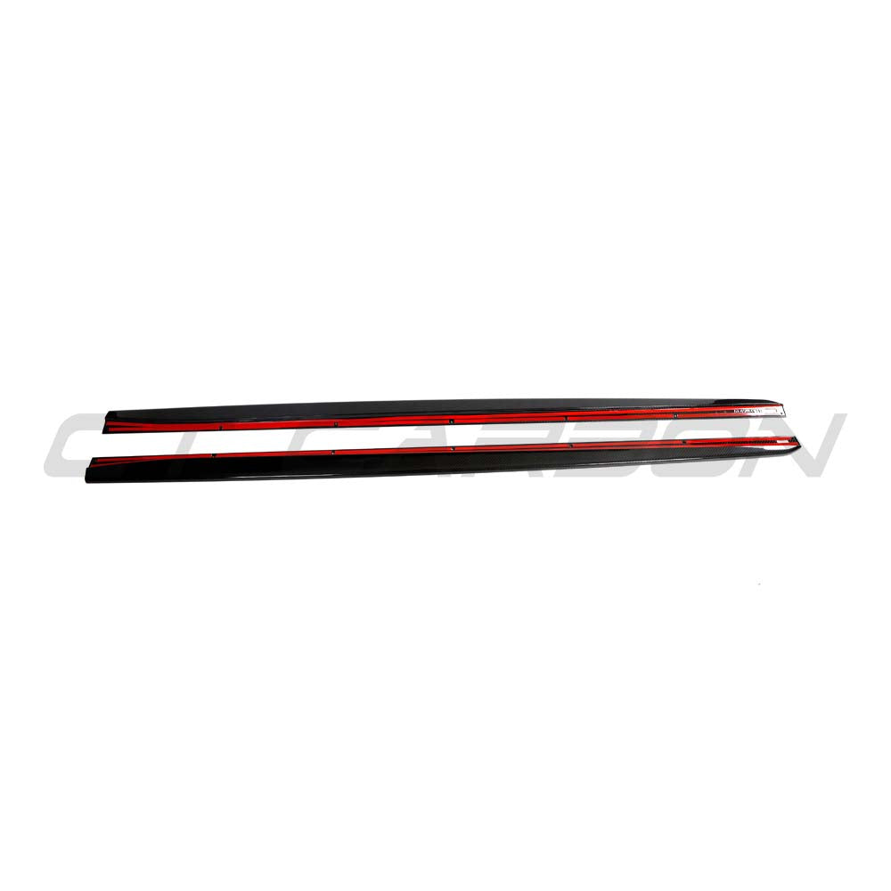 BMW G87 M2 CT Design carbon fiber side skirts kit, lightweight and stylish automotive body parts with a sleek finish.
