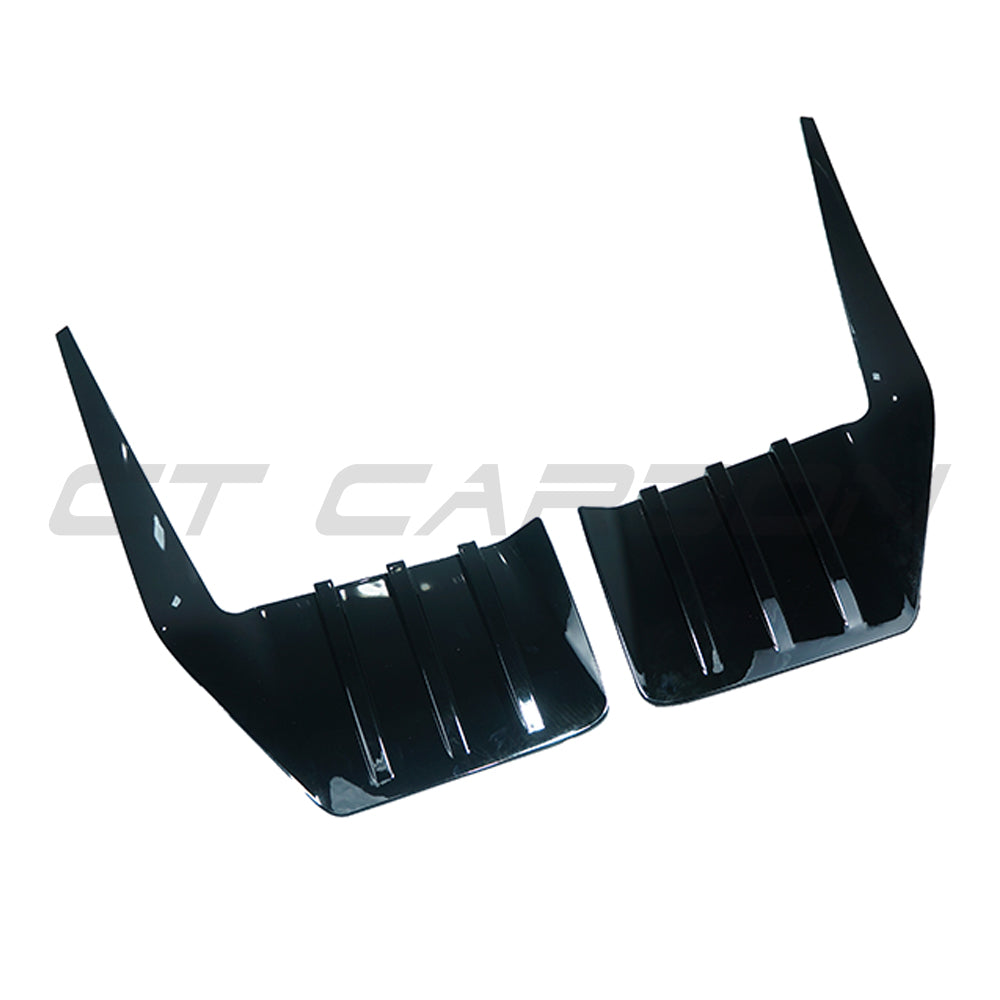 BMW G87 M2 gloss black rear bumper trim by CT Carbon, close-up of sleek, high-quality car accessory for enhanced rear aesthetic.