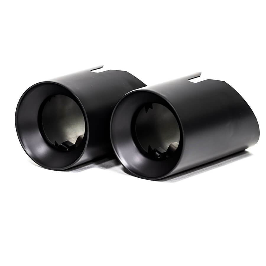Cobra Sport BMW 435i exhaust tailpipes with 3.5-inch M Performance tips in ceramic black, replacement slip-on OE style.