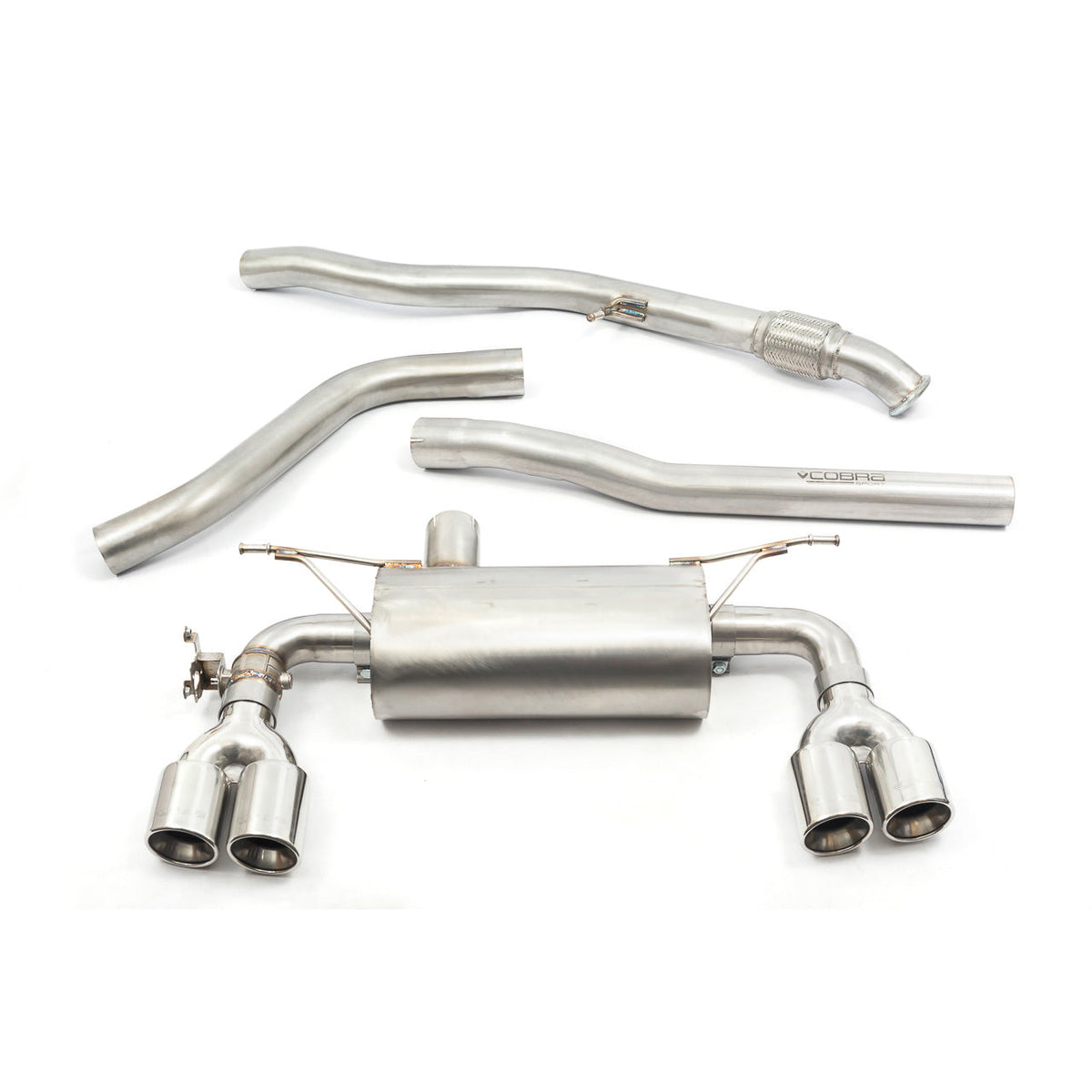 Cobra Sport cat back performance exhaust installed on BMW M2 F87 coupe, showcasing the valved 3-inch exhaust system.