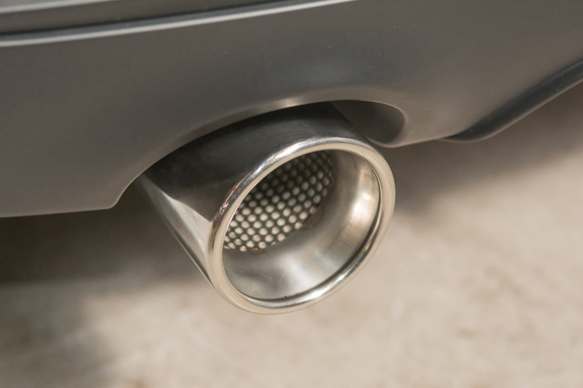 Cobra Sport BMW M240i F22/F23 rear axle back exhaust system with polished metal tips and performance design.