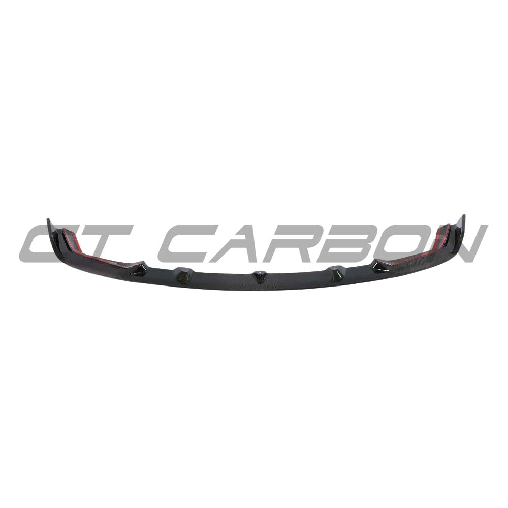 BMW M2C F87 carbon fiber splitter V2 by CT Carbon, showcasing sleek 3D-style design on the front bumper.
