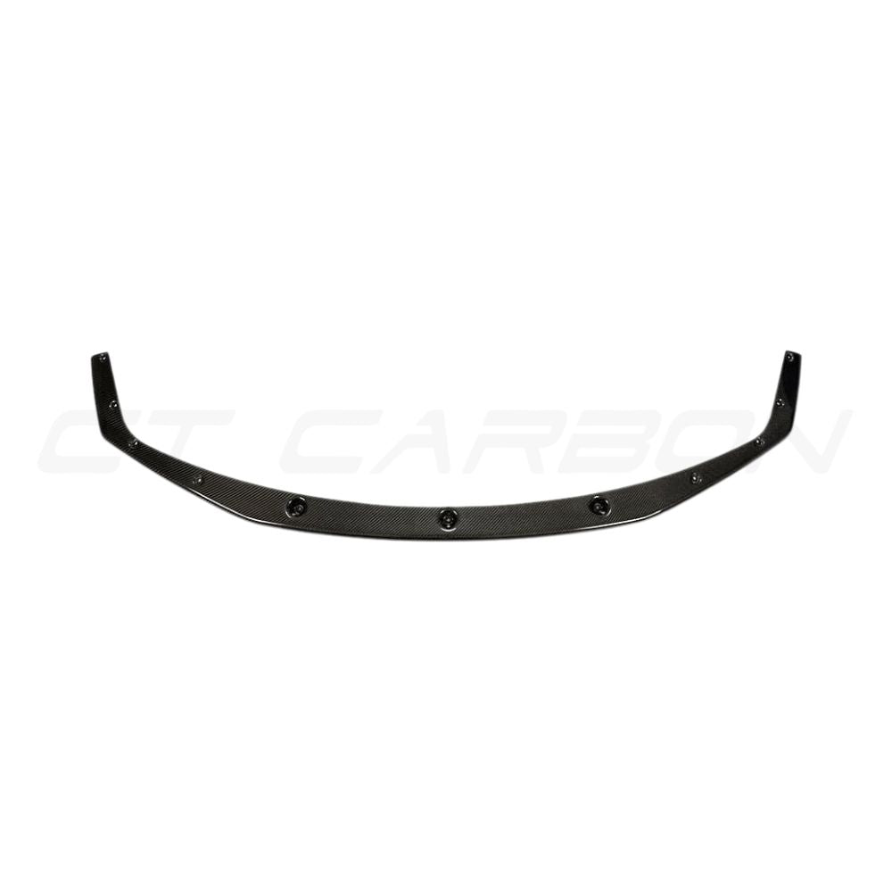 BMW F87 M2C carbon fibre splitter by CT Carbon, V3 style, showcasing its aerodynamic design and sleek carbon finish.