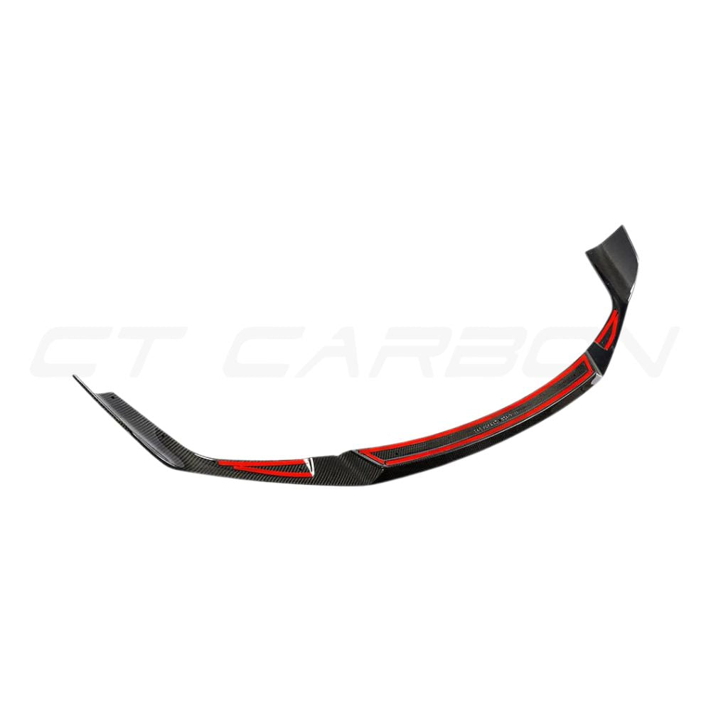 BMW F87 M2C carbon fibre splitter V3 by CT Carbon, shown in black with aerodynamic design and mounting details.