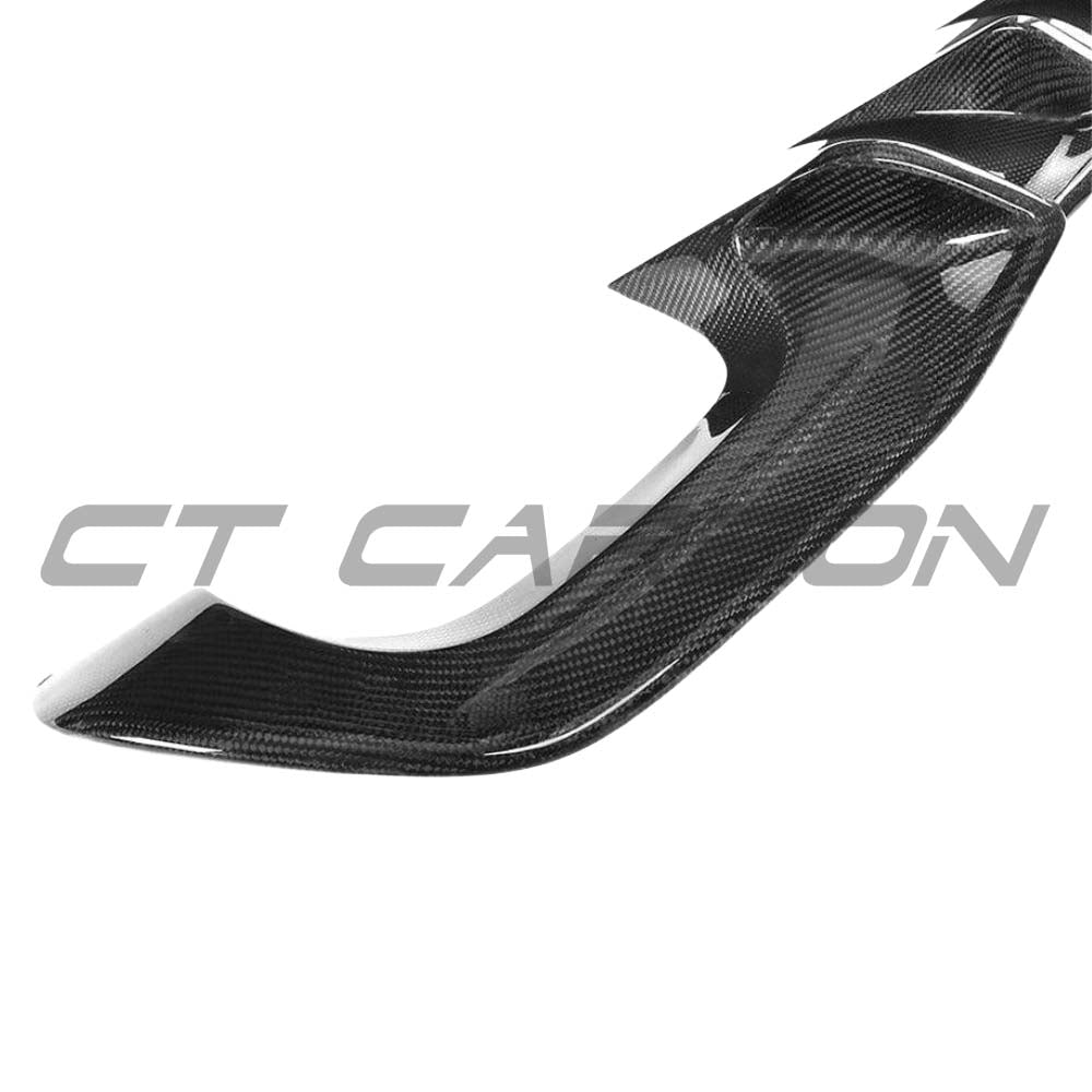 BMW M2 F87 carbon fibre diffuser by CT Carbon, V1 style, showcasing sleek carbon fiber design and aerodynamic details.