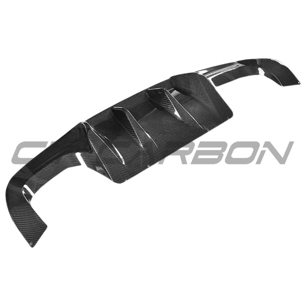 BMW M2/M2C F87 carbon fiber diffuser by CT Carbon, featuring sleek carbon fiber design and V1 style for sporty performance.