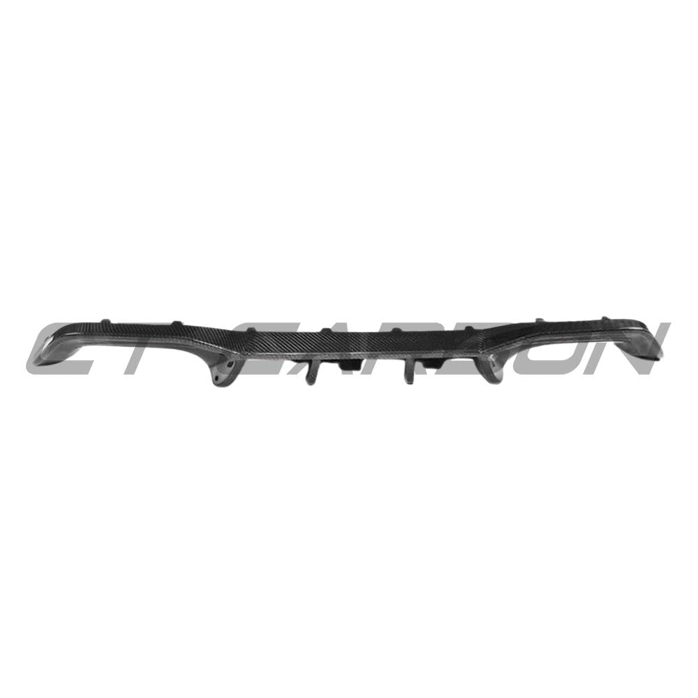 BMW M2/M2C F87 carbon fibre diffuser by CT Carbon, featuring sleek V1 design with aerodynamic fins for sporty performance.