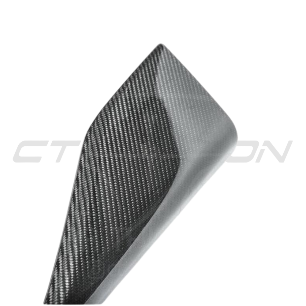 BMW M2 F87 carbon fiber side skirts by CT Carbon, featuring sleek MP style design for enhanced sporty appearance.